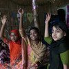 Young girls at a Women-Friendly Space at a Rohingya refugee settlement in Cox's Bazar, Bangladesh. The Spaces offer women and girls a safe haven where they can find sanctuary and support.
