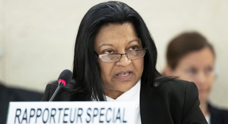 Sheila Keetharuth, Special Rapporteur on the situation of human rights in Eritrea, presents her report to the 38th Regular Session of the Human Rights Council in Geneva, 26 June 2018.