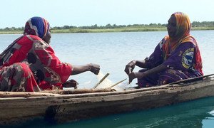Fisherwomen like Falmata Mboh Ali (right) hard at work on Lake Chad, which has shrunk to a tenth of its original size over the past decades leaving dwindling stocks of fish (file photo).