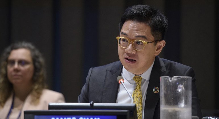 James Chau, World Health Organization (WHO) Goodwill Ambassador for Sustainable Development Goals (SDGs) and Health, addresses the interactive hearing on the prevention and control of non-communicable diseases.