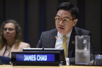 James Chau, World Health Organization (WHO) Goodwill Ambassador for Sustainable Development Goals (SDGs) and Health, addresses the interactive hearing on the prevention and control of non-communicable diseases.
