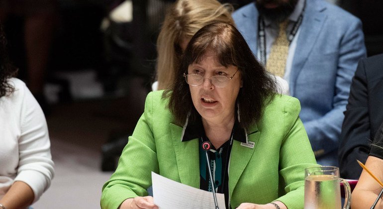 Virginia Gamba, respresentante especial del Secretario General para niños y conflictos armados, habla en el Consejo de Seguridad de la ONU. (Archivo)