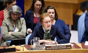 Henrietta H. Fore, Executive Director of the United Nations Children's Fund (UNICEF), addresses the Security Council meeting on children and armed conflict. July 9, 2018