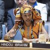 الناشطة التشادية هندو إبراهيم ممثلة المنتدى الدولي للشعوب الأصلية المعني بتغير المناخ تخاطب جلسة مجلس الأمن الدولي حول تأثير تغير المناخ على السلم والأمن الدوليين.