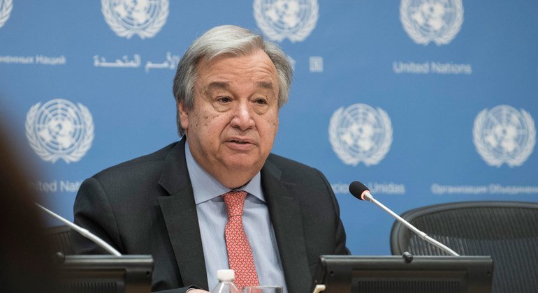 El Secretario General, António Guterres, durante una rueda de prensa en la sede de la ONU en Nueva York.