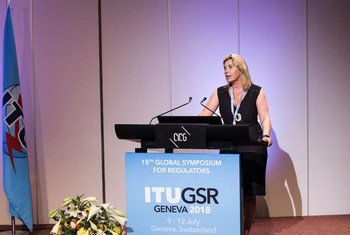 Anastasia Lauterbach speaking at the International Telecommunication Union's (ITU) 18th Global Symposium for Regulators on 10 July 2018 in Geneva, Switzerland.