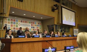 Left to right: Keynote Speaker Michelle Yeoh, USG Liu Zhenmin (DESA), DSG Amina Mohammed, PGA Miroslav Lajčák, ECOSOC President Marie Chatardová, USG Catherine Pollard (DGACM) and UN Youth Envoy Jayathma Wickramanayake at the Ministerial segment of 2018 HLPF on Sustainable Development.