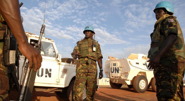 Kenyan troops serving with the UN Mission in Sudan (UNMIS) patrol the disputed area of Abyei, claimed by both Sudan and South Sudan.