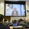Le Haut-Commissaire aux droits de l'homme, Zeid Ra'ad Al Hussein, informe le Comité pour l'exercice des droits inaliénables du peuple palestinien, réuni à New York, par vidéoconférence, de Genève, le 23 juillet 2018.