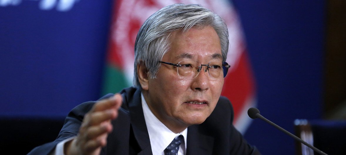 Following the 21st Joint Coordination and Monitoring Board (JCMB) meeting, Tadamichi Yamamoto, the UN Secretary-General's Special Representative for Afghanistan and head of UNAMA, spoke at a joint press conference, 19 July 2018.