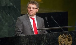 Fabián Salvioli, United Nations Special Rapporteur on the promotion of truth, justice, reparation and guarantees of non-recurrence, addressing the 71st General Assembly session in 2016, in his then capacity as Chair of the Human Rights Committee.