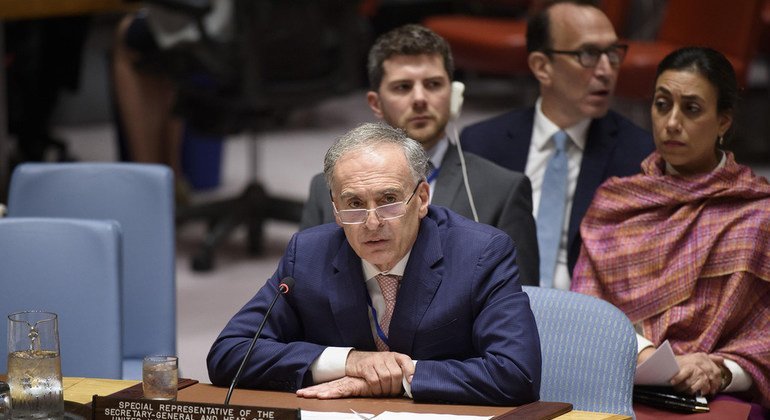 Jean Arnault, el representante especial del Secretario General en Colombia, durante la presentación del informe trimestral al Consejo de Seguridad