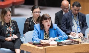 Virginia Gamba, Special Representative of the Secretary-General for Children and Armed Conflict, addresses the Security Council meeting on the situation in the Middle East.