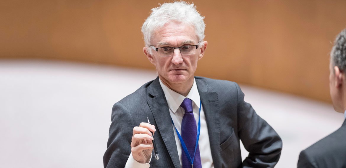 Mark Lowcock, Secrétaire général adjoint aux affaires humanitaires et Coordonnateur des secours d'urgence, lors de la réunion du Conseil de sécurité sur la Syrie le 27 juillet 2018