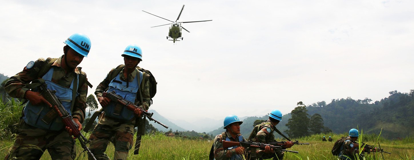 Indian peacekeepers in the Democratic Republic of the Congo secure a helicopter landing site in the far east of the country in 2015. Indian peacekeepers in the Democratic Republic of the Congo secure a helicopter landing site in the far east of the country in 2015.