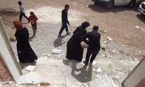 Gate of Najha Shelter for internally displaced persons (IDPs) from East Ghouta, Syria.