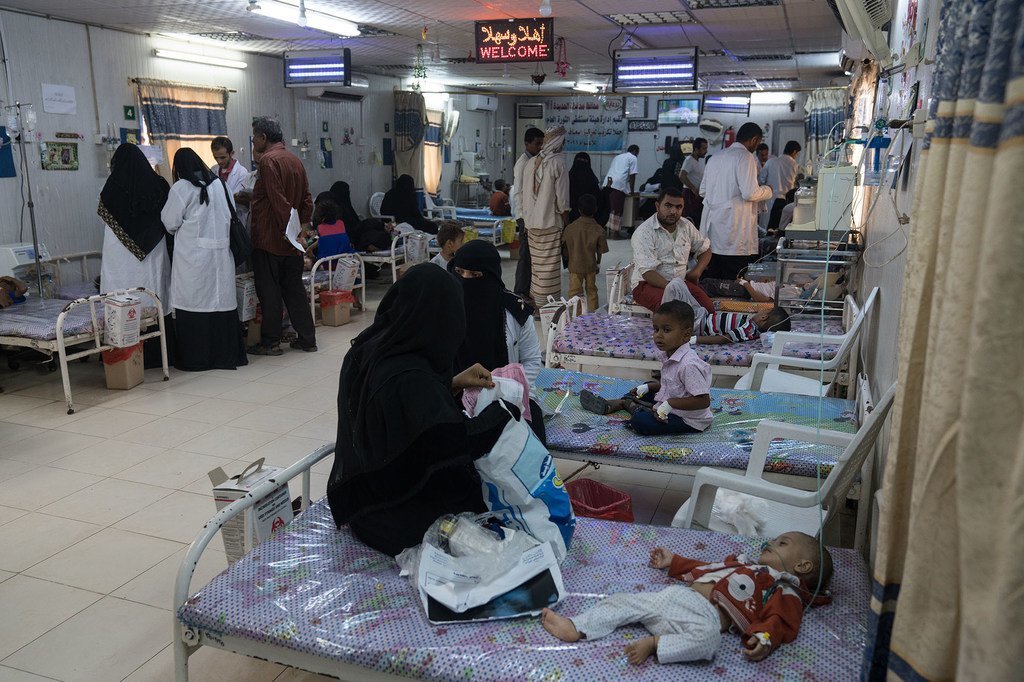 A file photograph of patients undergoing treatment at the Al Thawra hospital in Hudaydah, Yemen.