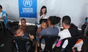 UNHCR staff verify and assist Venezuelan refugees, asylum seekers and persons of concern at the recently opened Rondon I shelter in Boa Vista, Roraima, in northern Brazil.