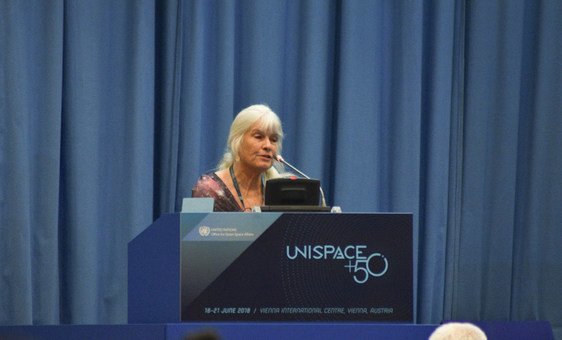 Cynda Collins Arsenault, President & Co-founder of the Secure World Foundation, at the UNISPACE+50 Symposium, at the Vienna International Centre, Austria. 18 June 2018.