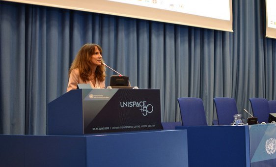 Ersilia Vaudo, Chief Diversity Officer of the European Space Agency (ESA), at the UNISPACE+50 Symposium, at the Vienna International Centre, Austria. 18 June 2018.