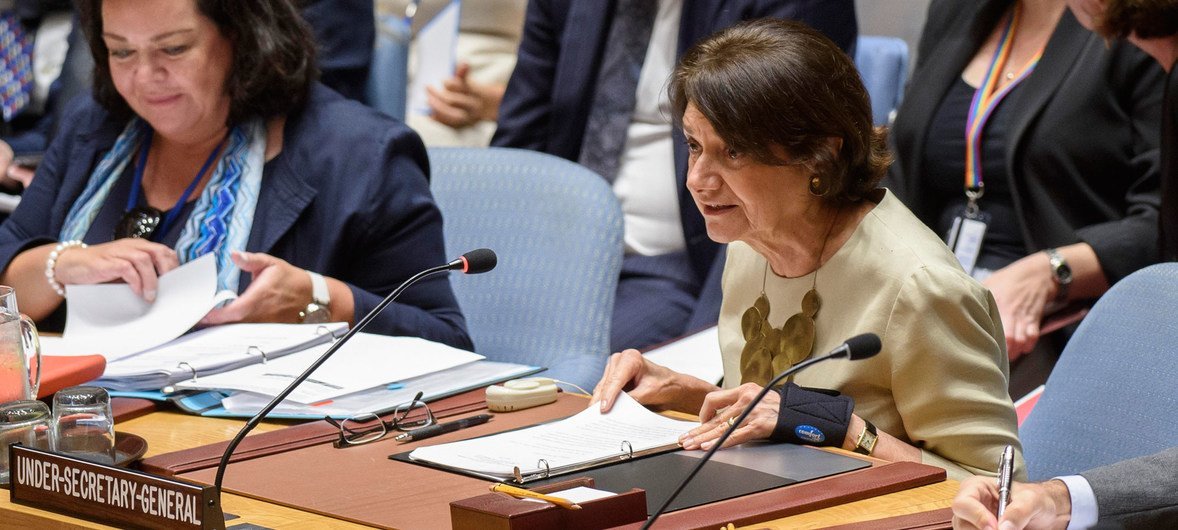 Rosemary DiCarlo, secretaria general adjunta de Asuntos Políticos, informa al Consejo de Seguridad.