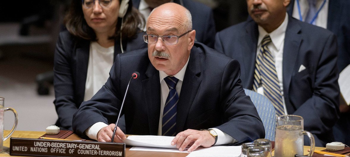 وكيل الأمين العام لمكتب الأمم المتحدة لمكافحة الإرهاب،  فلاديمير فورونكوف في إحاطته عن تهديدات تنطيم داعش للسلام والأمن الدوليين، يوم 11 فبراير 2019  أمام مجلس الأمن الدولي.