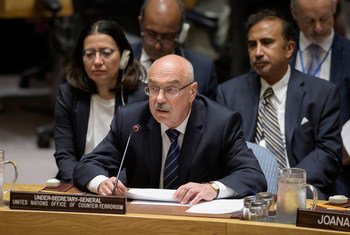 Vladimir Voronkov, Secretario General Adjunto de la Oficina de las Naciones Unidas contra el Terrorismo, habla ante el Consejo de Seguridad.
