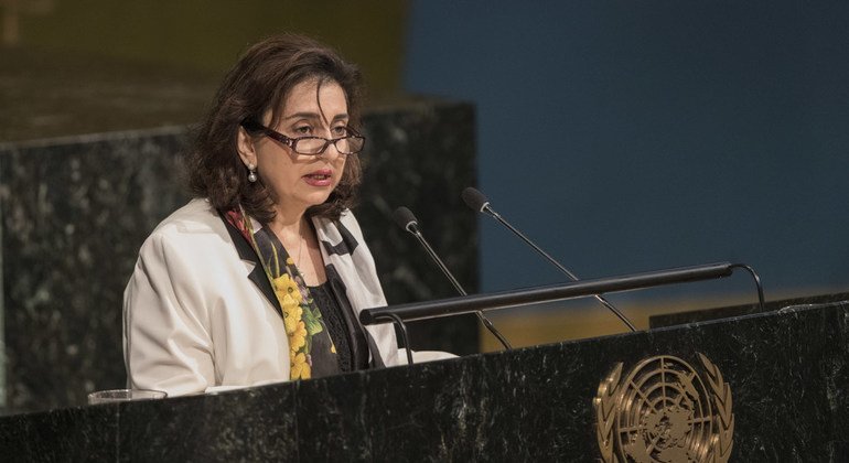 سيما بحوث الممثلة الدائمة للأردن لدى الأمم المتحدة في افتتاح مؤتمر رفيع المستوى حول مكافحة الإرهاب. 28 يونيه/حزيران 2018