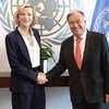 Cate Blanchett e António Guterres na sede da ONU, em Nova Iorque. 