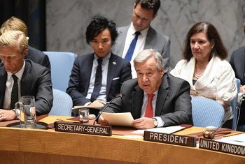  الأمين العام للأمم المتحدة أنطونيو غوتيريش يتحدث أمام مجلس الأمن الدولي في الذكرى السنوية الأولى لأزمة الروهينجا.