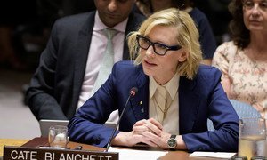 Cate Blanchett, actriz y embajadora de buena voluntad de ACNUR ante el Consejo de Seguridad.