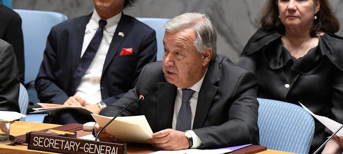 Secretary-General António Guterres addresses the Security Council meeting on the maintenance of international peace and security, with a focus on mediation and settlement of disputes.