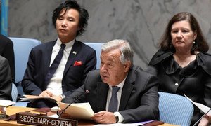 Secretary-General António Guterres addresses the Security Council meeting on the maintenance of international peace and security, with a focus on mediation and settlement of disputes.