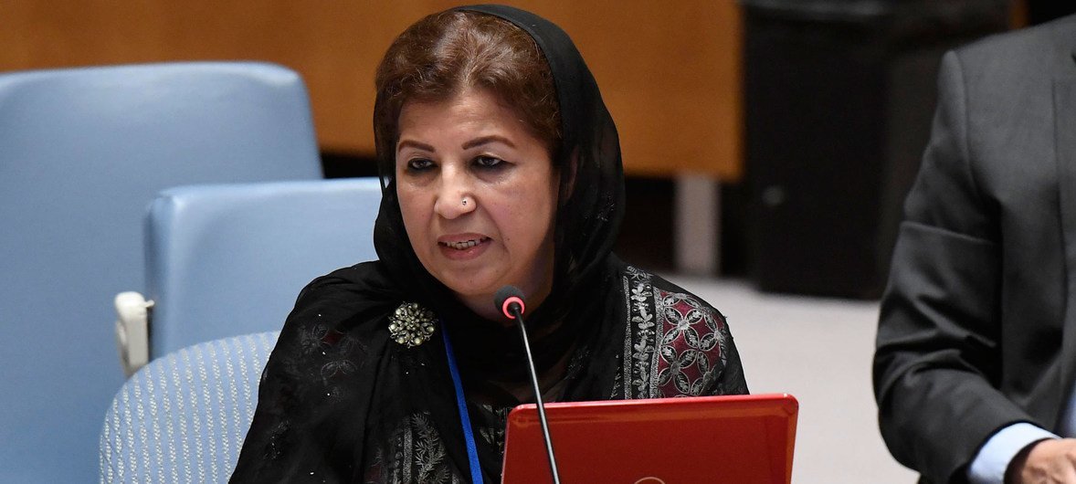 Mossarat Qadeem, Co-founder of PAIMAN Alumni Trust, addresses the Security Council meeting on the maintenance of international peace and security.