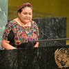 Rigoberta Menchú, líder indígena y premio Nobel de la Paz, se dirige al foro sobre cultura de paz de la Asamblea General de la ONU