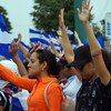 尼加拉瓜首都马那瓜的学生示威者。（2018年7月资料图片）