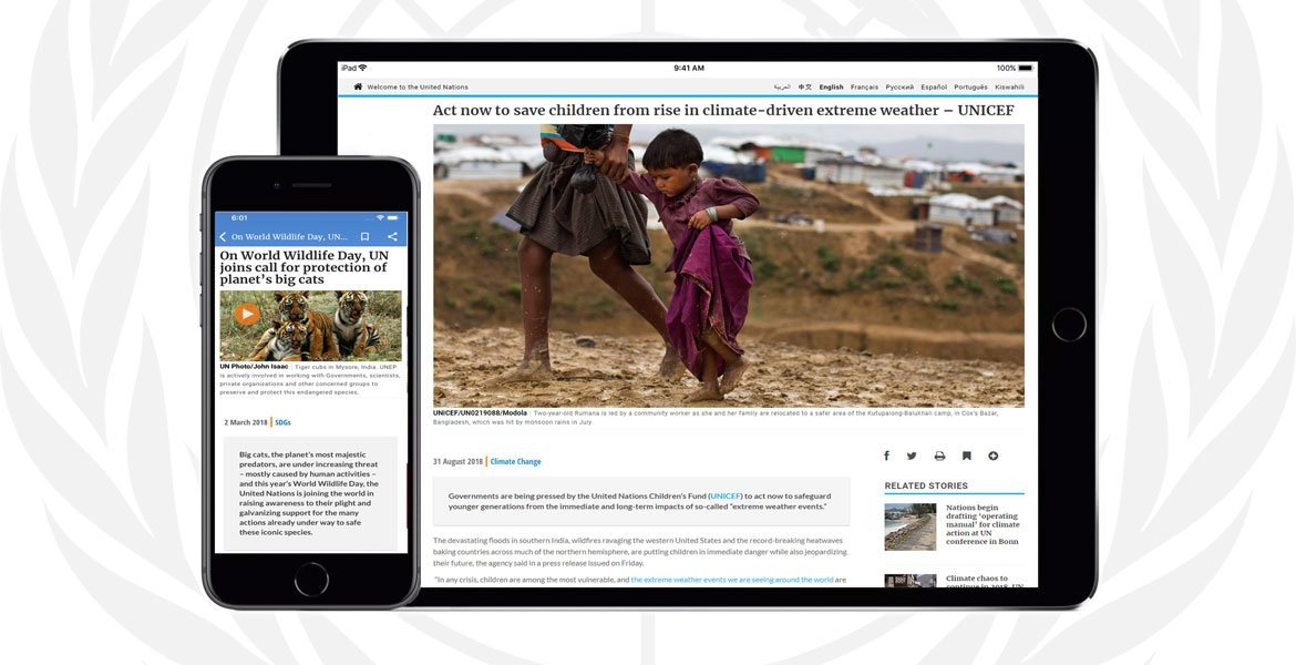 The UN News app is available for Android and iOS devices The UN News app is available for Android and iOS devices