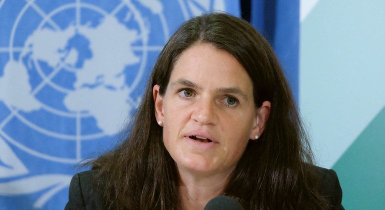 Dr. Regina Guthold, lead author of the WHO study on the global and regional trends of insufficient physical activity, at a press conference at United Nations office at Geneva.