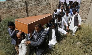 A funeral takes place for a Tolo news agency journalist killed in an attack on 5 September 2018 outside a sports centre in Kabul, Afghanistan.  