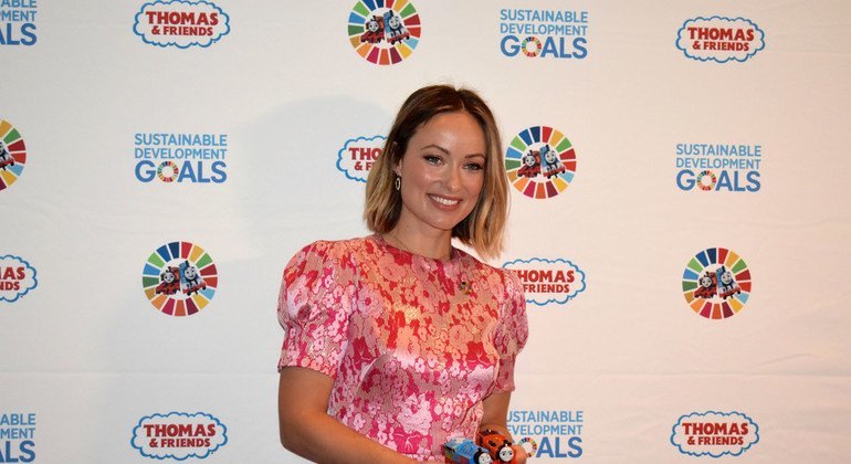 Olivia Wilde participated in a panel to present the collaboration between the United Nations and Mattel, Inc. Thomas & Friends have teamed up with the United Nations to teach families about the Sustainable Development Goals.