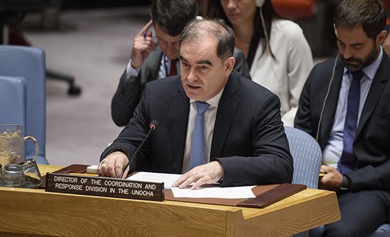 John Ging, Director of the Operational Division of the United Nations Office for the Coordination of Humanitarian Affairs (OCHA), briefs the Security Council on the situation in the Middle East.