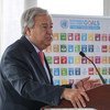 Secretário-geral, António Guterres, discursa na sede da ONU. 