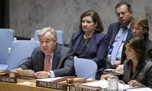 Secretary-General António Guterres speaking at the Security Council