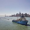 The Ocean Cleanup vessel is aiming to clean up plastic pollution in the Pacific Ocean. It left San Francisco on its first voyage on 8 September 2019.