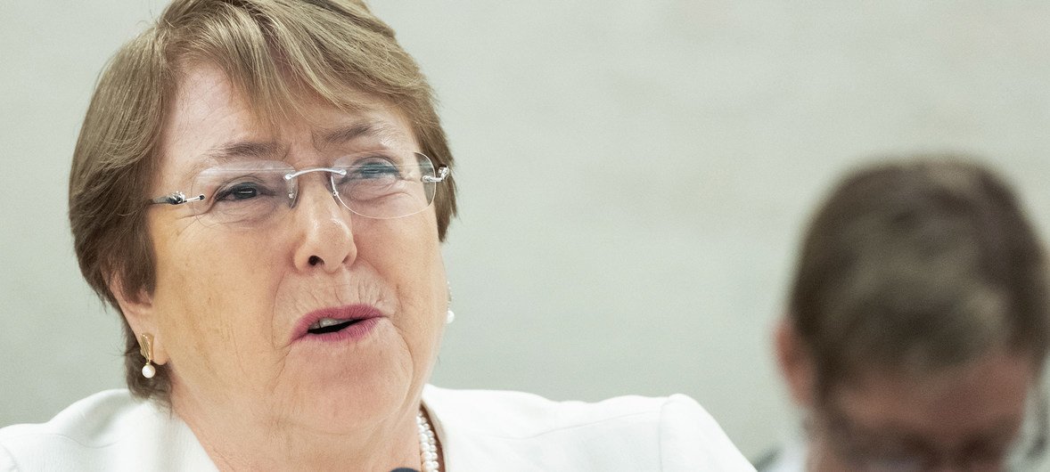 La Alta Comisionada para los Derechos Humanos, Michelle Bachelet, habla ante el Consejo de Derechos Humanos el 10 de septiembre de 2018.