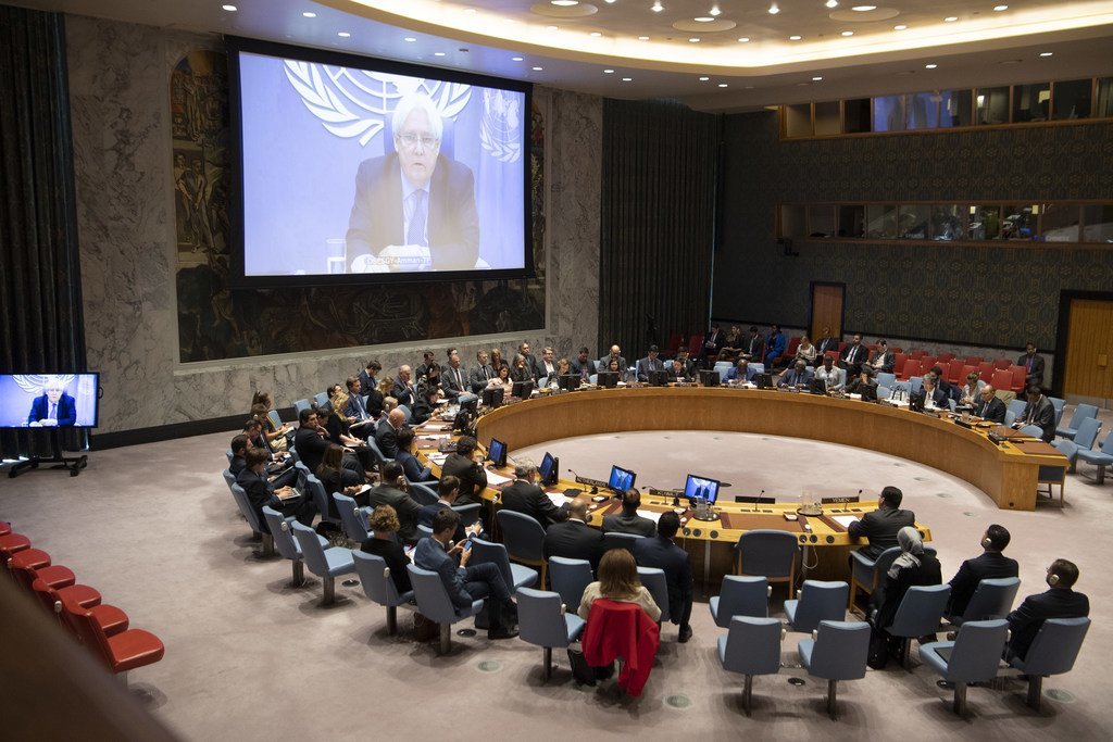 L’Envoyé spécial du Secrétaire général pour le Yémen, Martin Griffiths, intervenant devant le Conseil de sécurité des Nations Unies par visioconférence (archive)