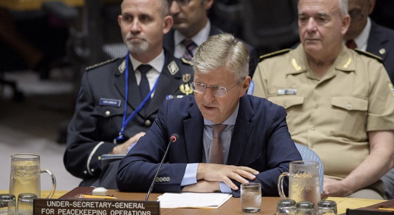 Jean-Pierre Lacroix, Under-Secretary-General for Peacekeeping Operations, briefing the Security Council on 12 September 2018.