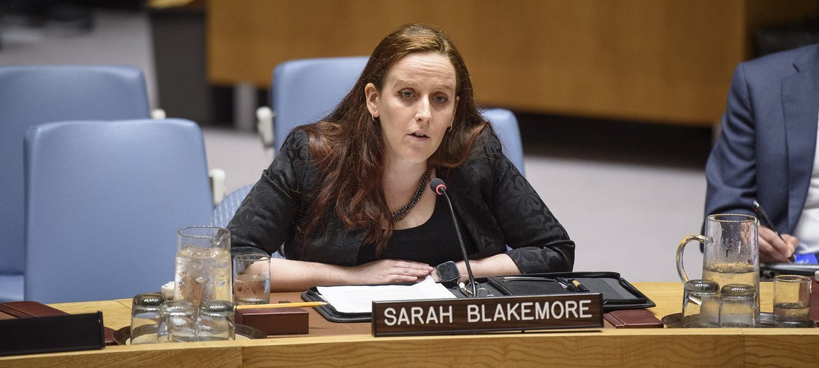 Sarah Blakemore, CEO of NGO Keeping Children Safe, speaks at the Security Council meeting on UN peacekeeping operations.