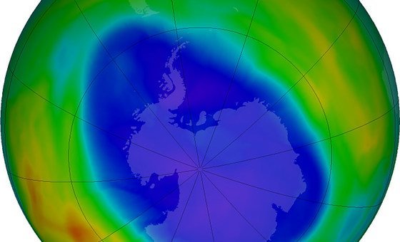 Em setembro de 2018, era este o aspecto do buraco na camada de ozônio. 