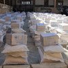 Bolsas de harina y raciones entregadas por el Programa Mundial de Alimentos en Siria.